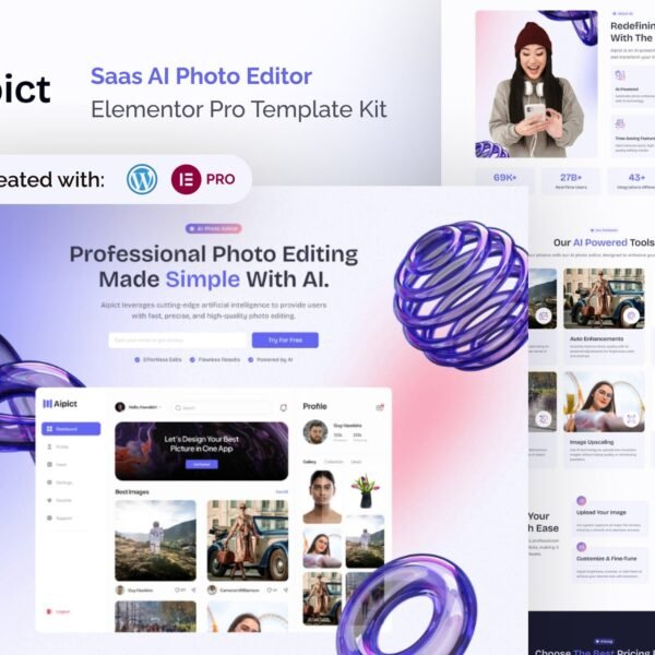 Aipict SaaS AI Photo Editor Website Elementor Pro Template Kit Download