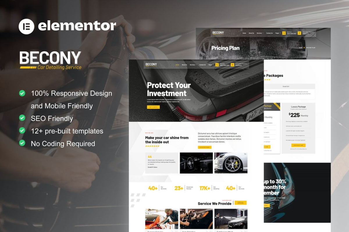 Becony Car Detailing Services and Car Repair Elementor Template Kit Download