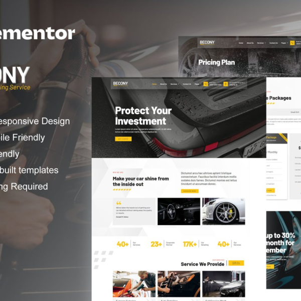 Becony Car Detailing Services and Car Repair Elementor Template Kit Download