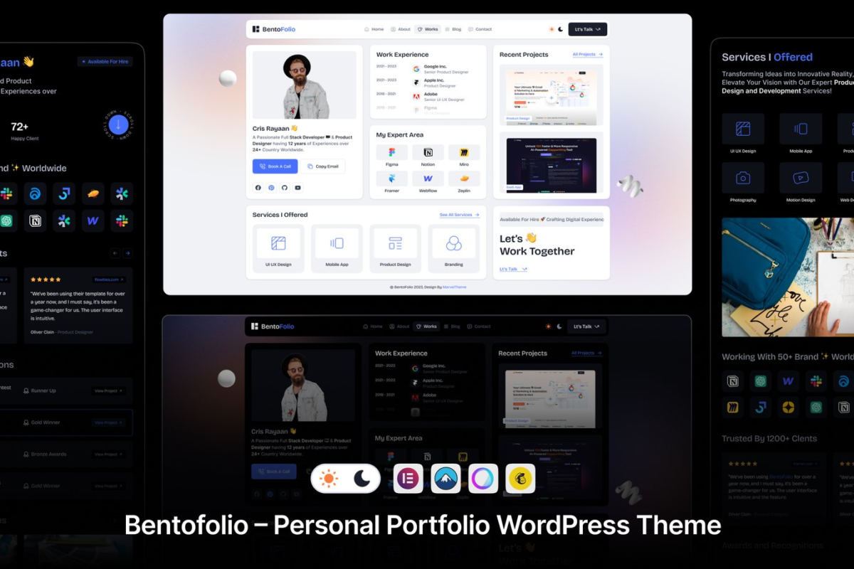 Bentofolio Personal Portfolio WordPress Theme Download