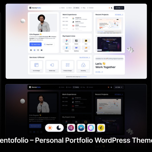 Bentofolio Personal Portfolio WordPress Theme Download