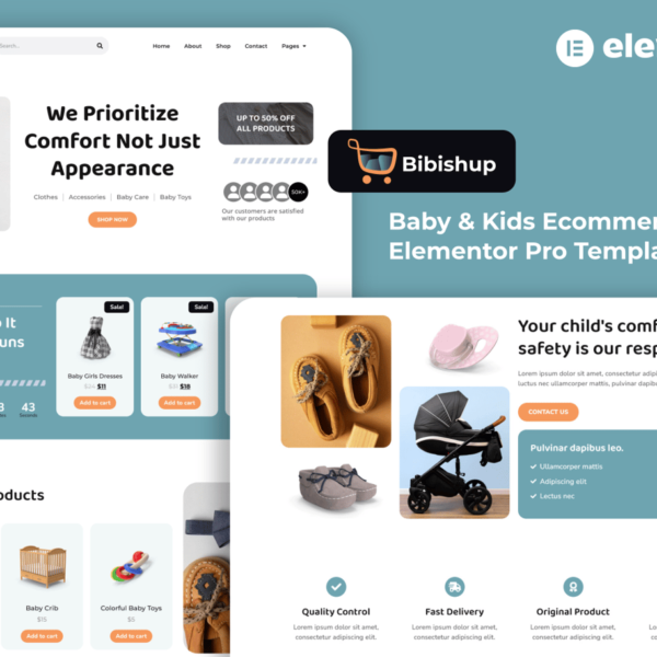 Bibishup Baby and Kids Ecommerce Elementor Pro Template Kit Download