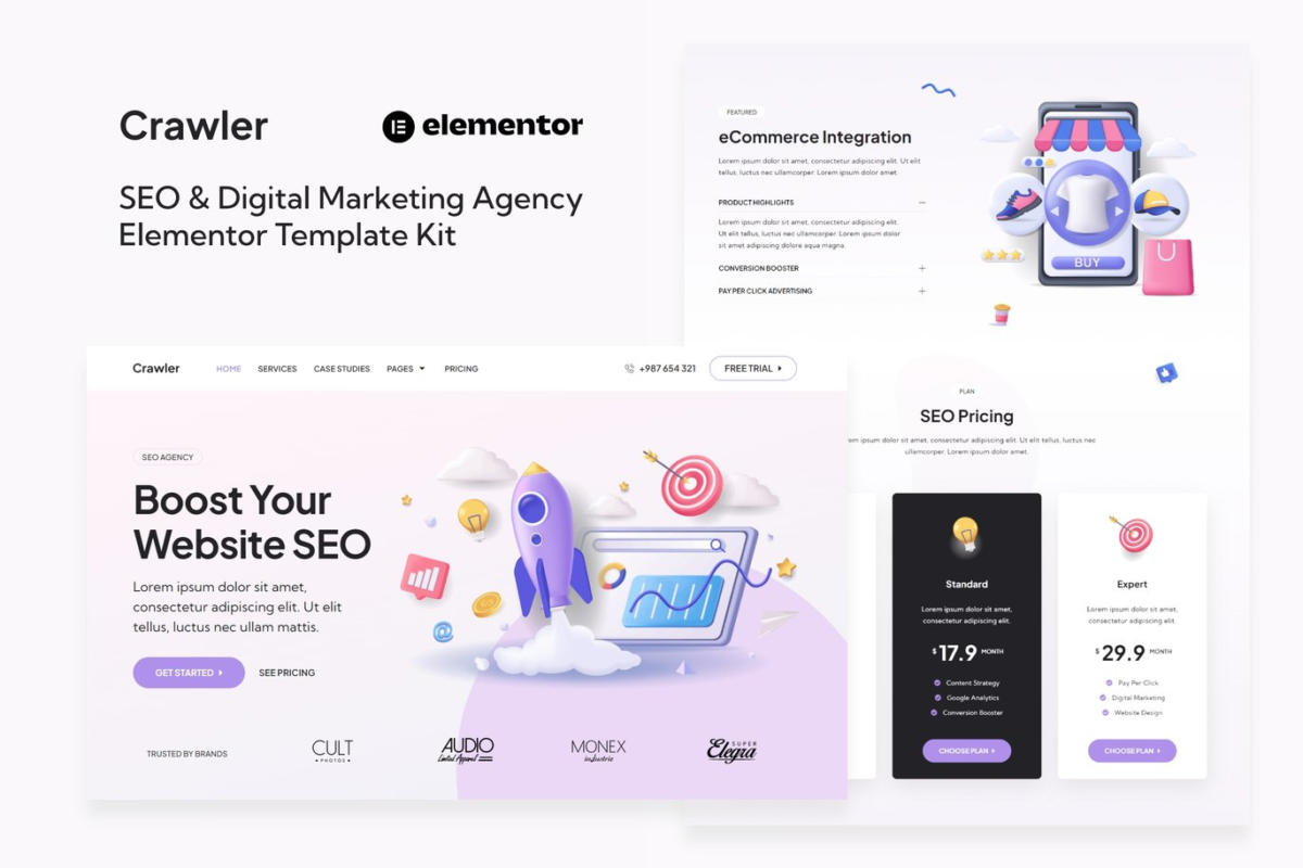 Crawler SEO and Digital Marketing Agency Elementor Template Kit Download