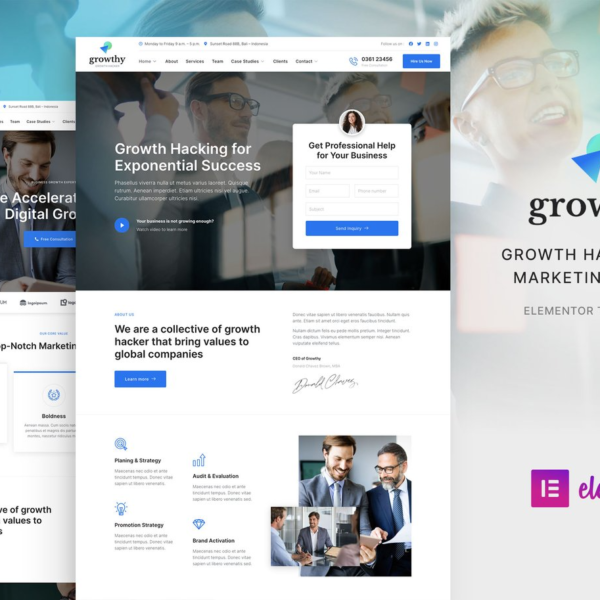 Growthy Growth Hacking and Marketing Agency Elementor Template Kit Download