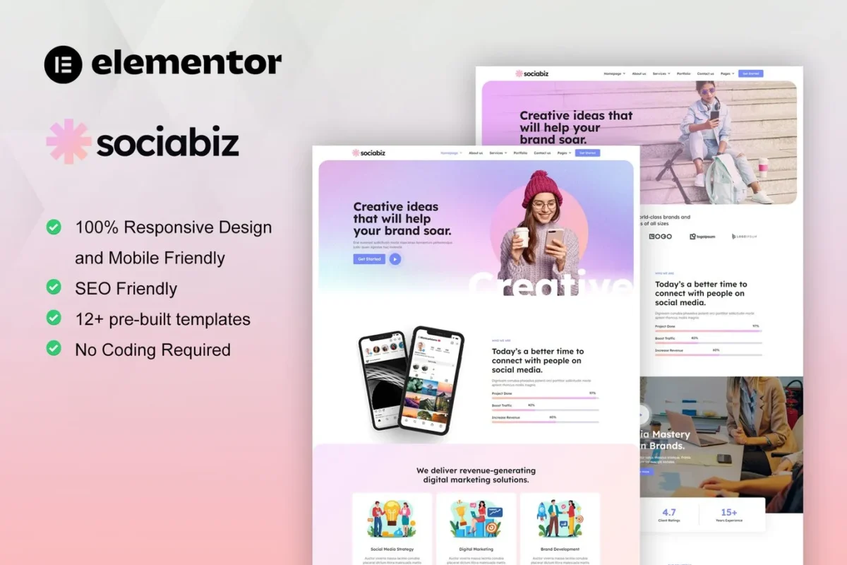 SociaBiz Digital Marketing Agency Elementor Pro Template Kit