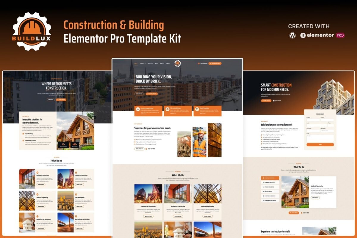 Buildlux Construction Elementor Pro Template Kit Download