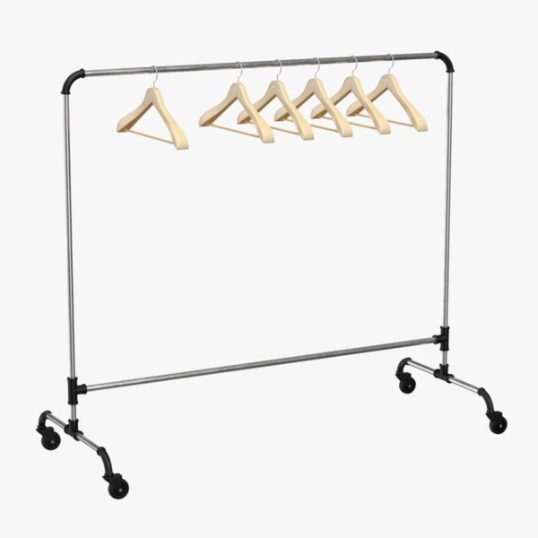 Empty Clothes Stand Silver Metal Garment Rack with Wooden Hangers Download