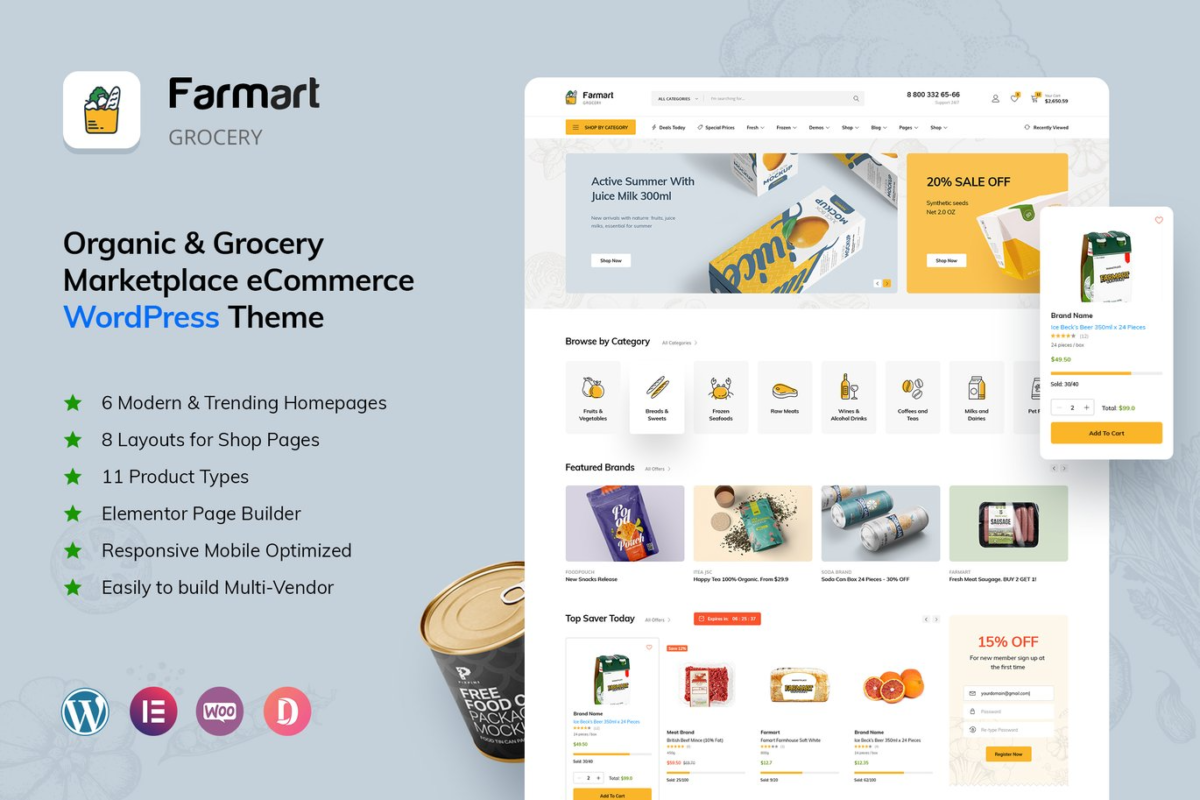 Farmart Organic and Grocery Marketplace WordPress Theme Download