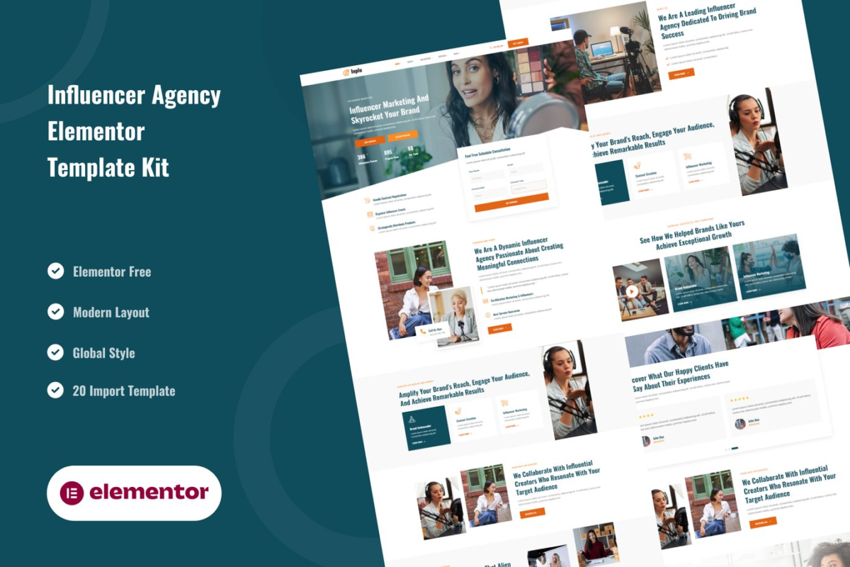 Inplu Influencer Agency and Marketing Elementor Template Kit Download