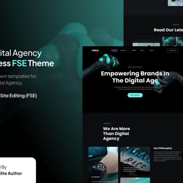 Pirus Dark Digital Agency FSE WordPress Theme Download