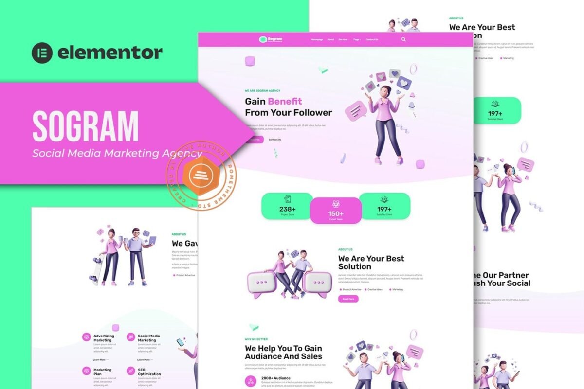 Sogram Social Media Marketing Agency Elementor Template Kit Download