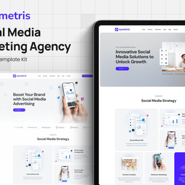 Symetris Social Media Marketing Agency Elementor Template Kit Free Download