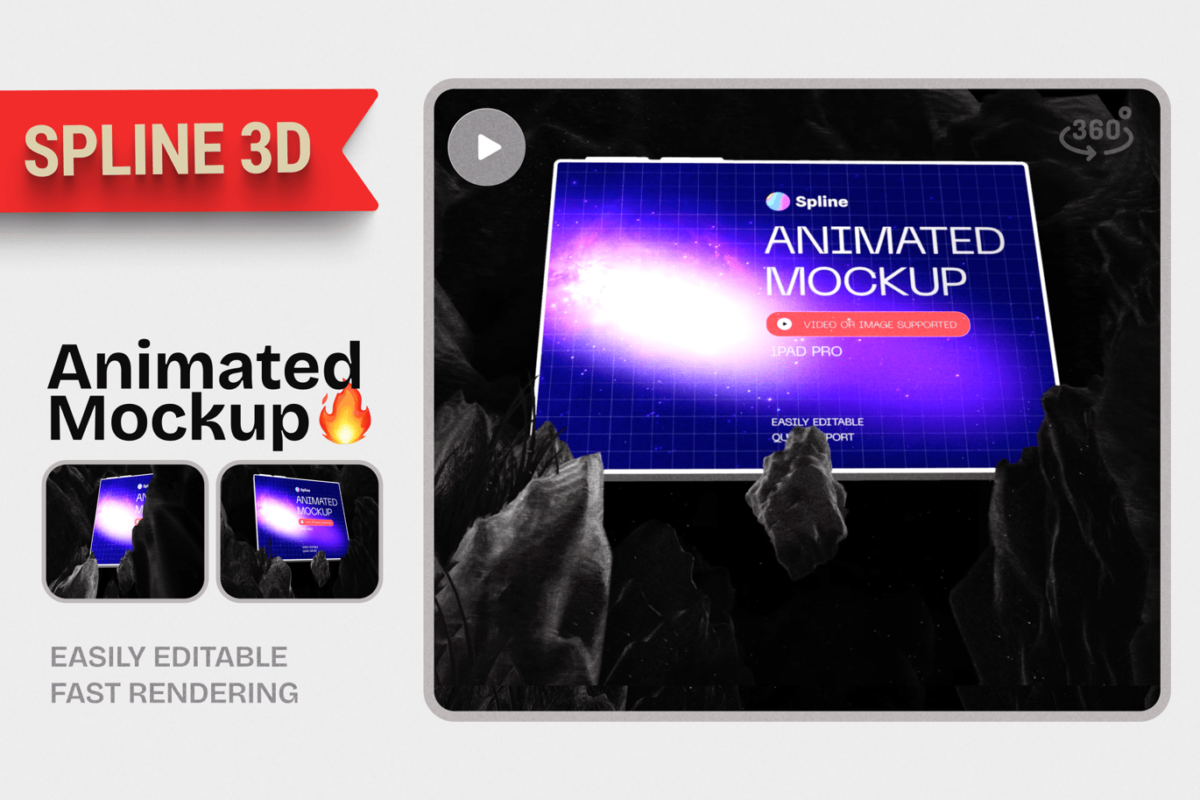 Tablet on Rock Animated Mockup Download