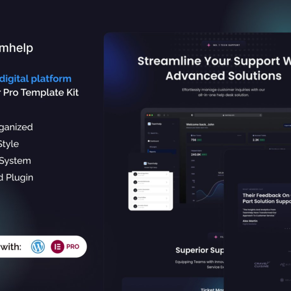 Teamhelp Help Desk SaaS Elementor Pro Template Kit Free Download