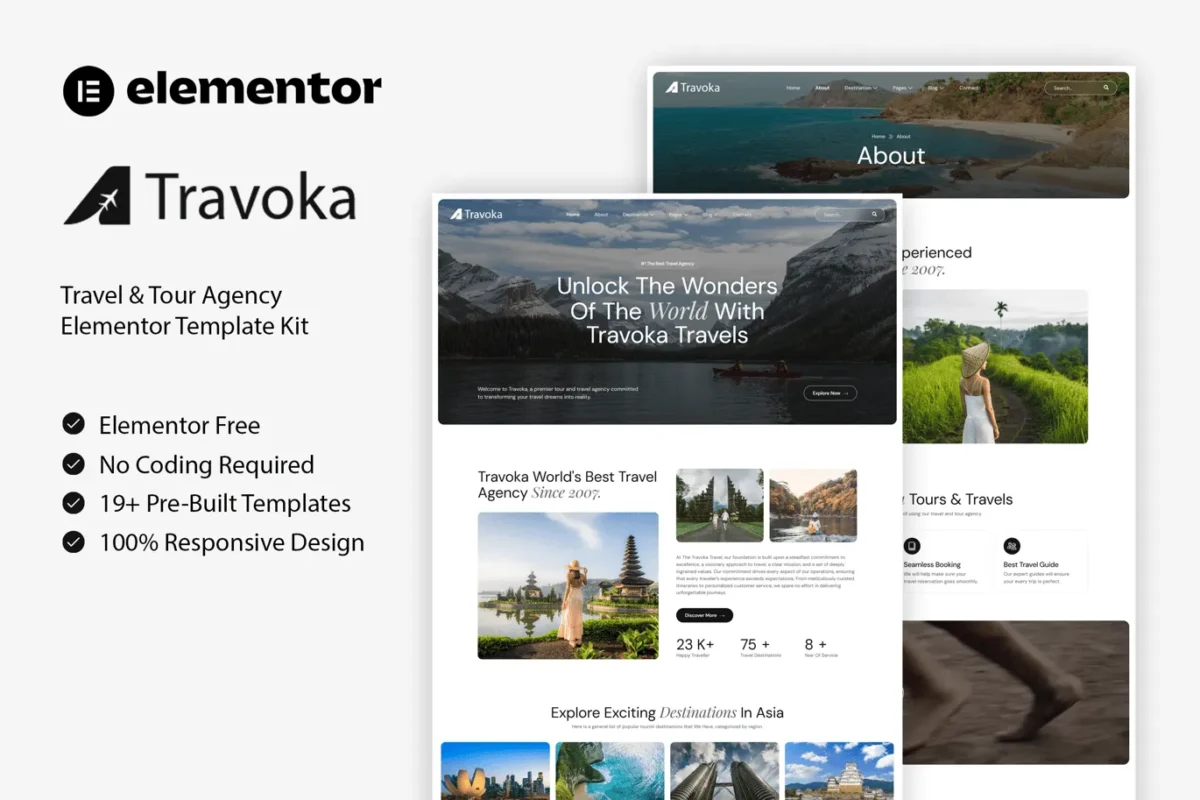 Travoka Travel Tour Agency Elementor Template Kit Download