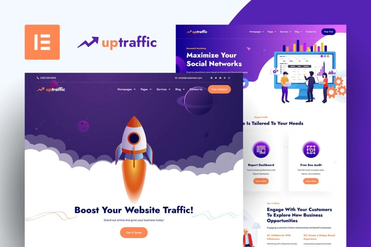 Uptraffic Digital Marketing Agency Elementor Pro Template Kit