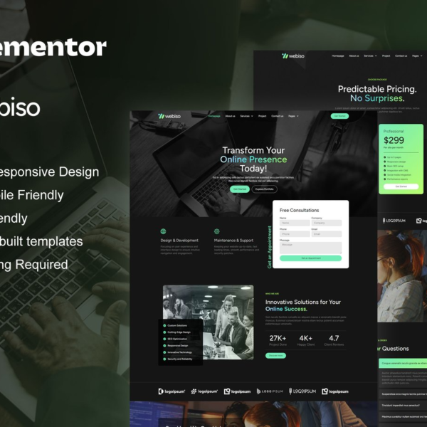 Webiso Dark Digital Agency Elementor Template Kit Downloads 