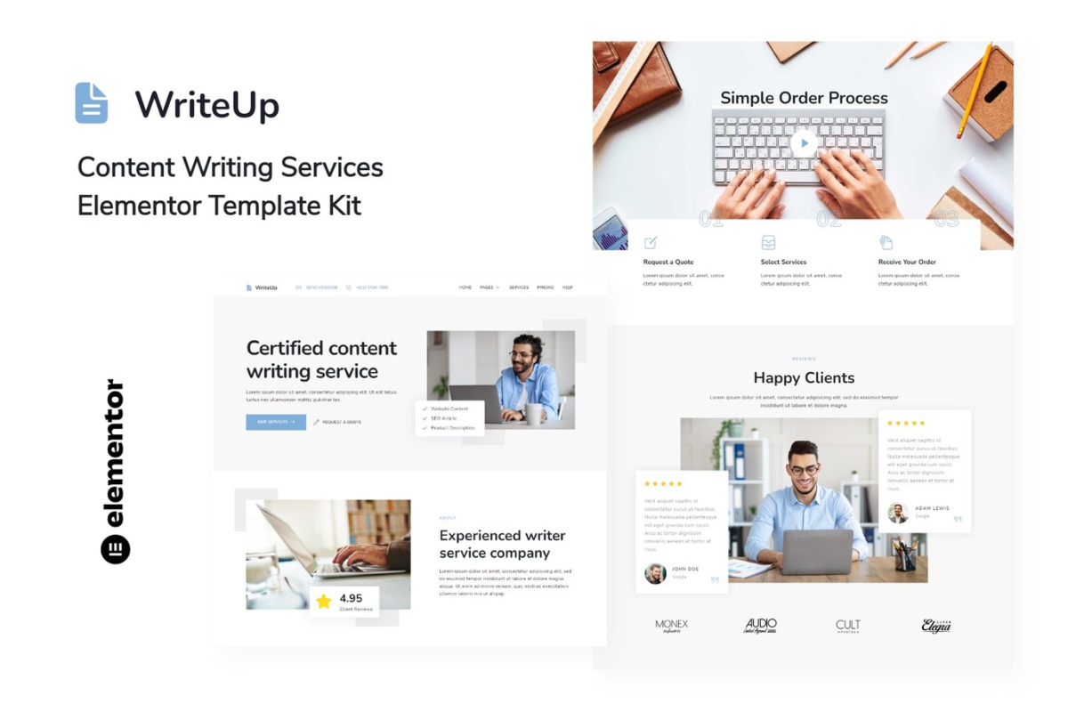 WriteUp Content Writing Services Elementor Template Kit Download