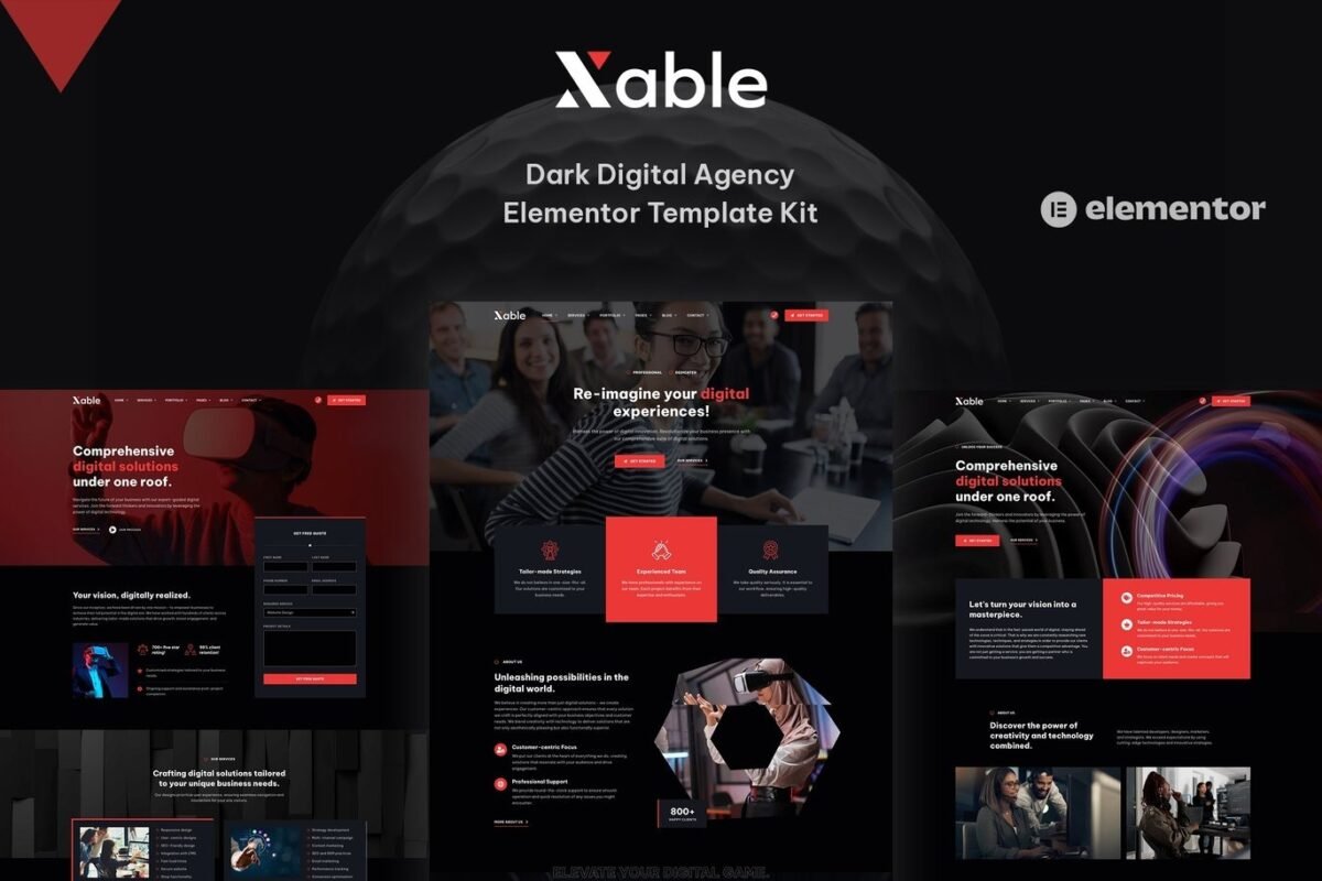 Xable Dark Digital Agency Elementor Pro Template Kit Download