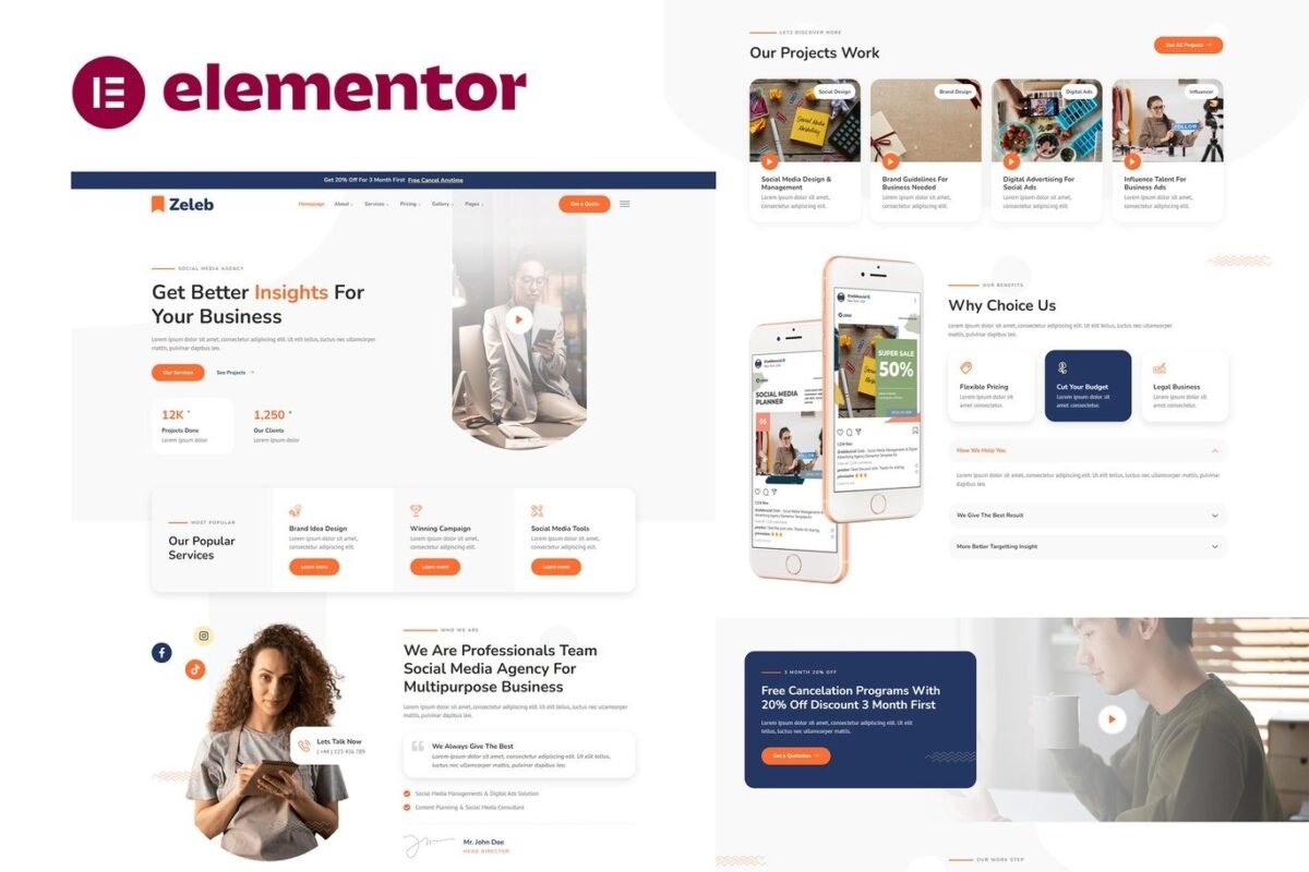 Zeleb Social Media Marketing & Digital Advertising Elementor Template Kit Download