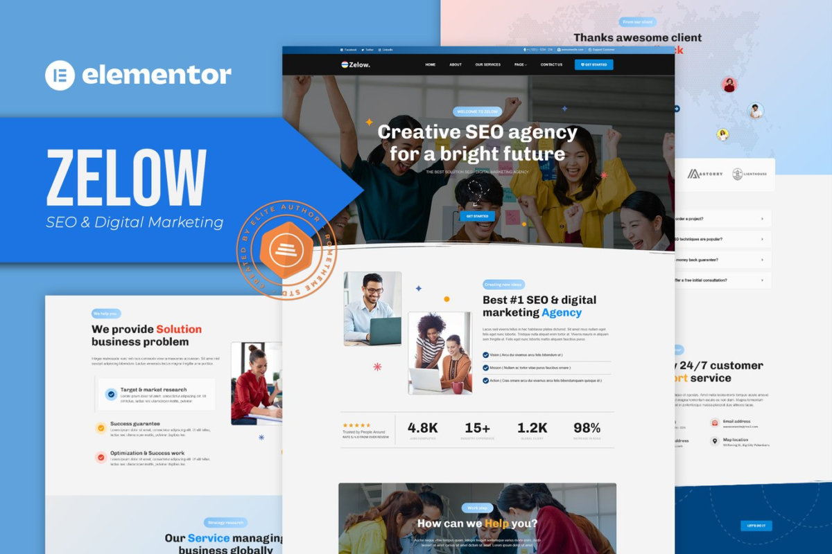 Zelow SEO and Digital Marketing Agency Elementor Template Kit Download