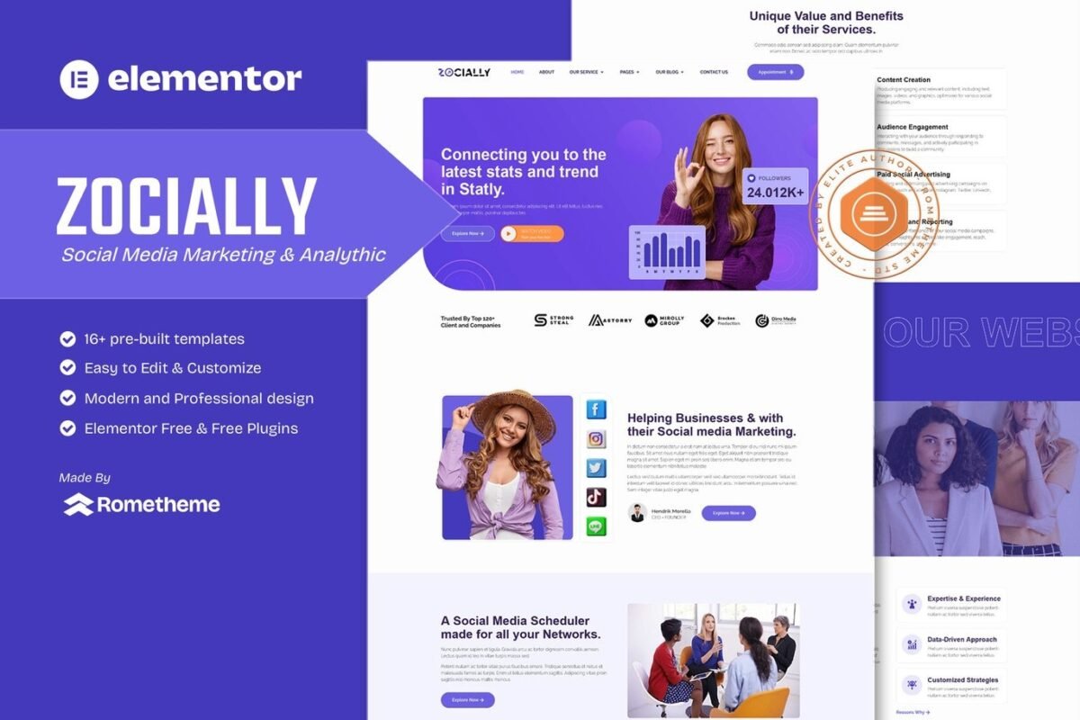 Zocially Social Media Marketing & Analythic Elementor Template Kit Download