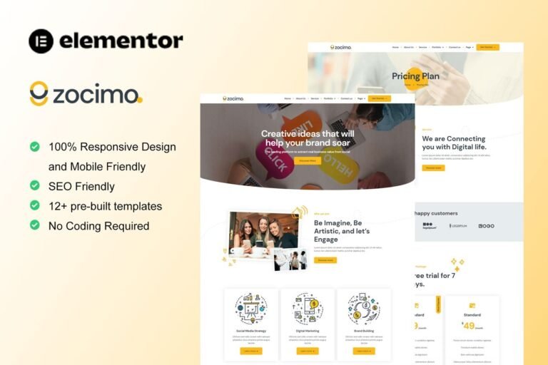 Zocimo Social Media Marketing Agency Elementor Template Kit Download