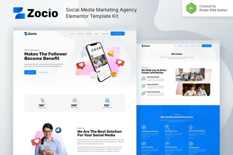 Zocio Social Media Marketing Agency Elementor Template Kit Download