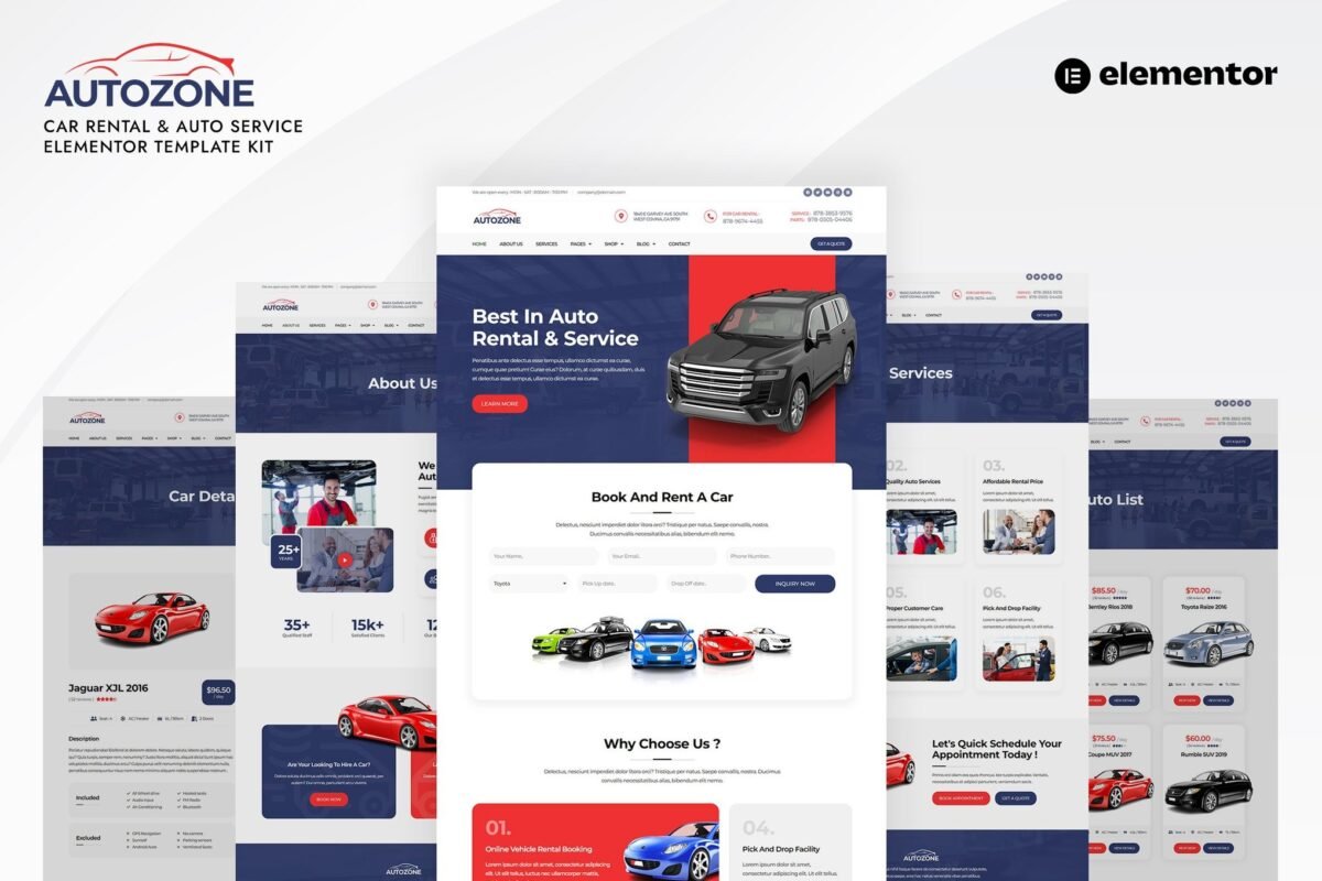 Autozone - Car Rental And Auto Service Elementor Template Kit Download