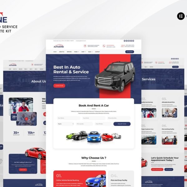 Autozone - Car Rental And Auto Service Elementor Template Kit Download