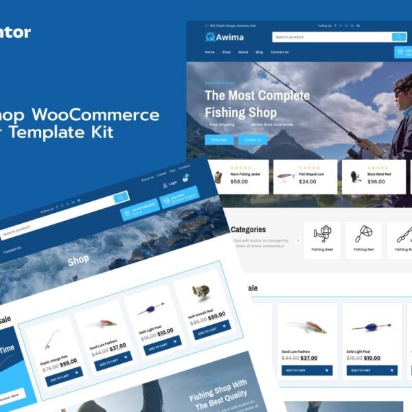 Awima - Fishing Shop & Store WooCommerce Elementor Pro Template Kit Download