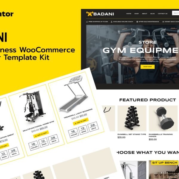 Badani Gym Fitness Equipment Shop and Store WooCommerce Elementor Pro Template Kit Download