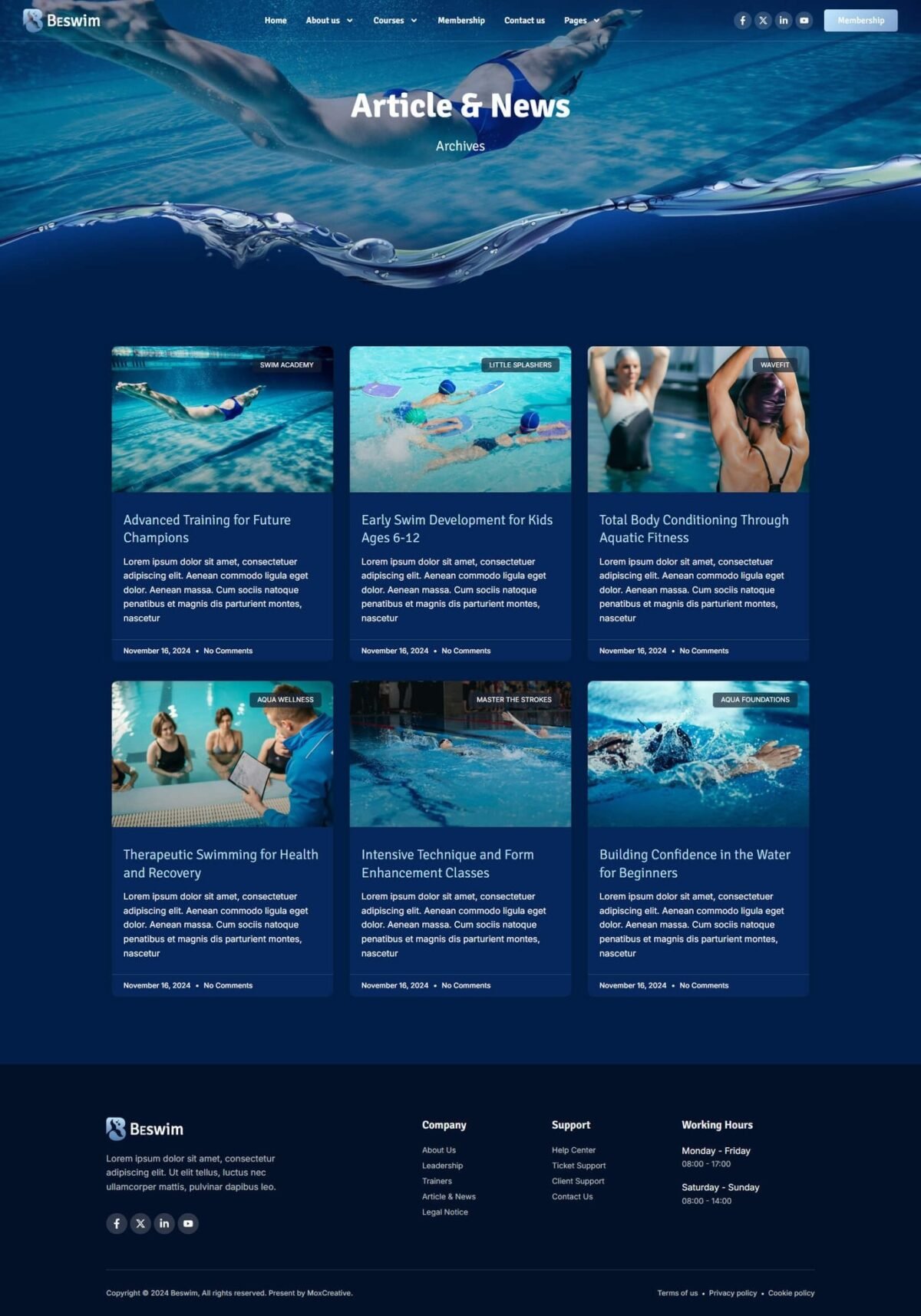 Beswim Swimming Courses and Training Elementor Pro Template Kit Download 3