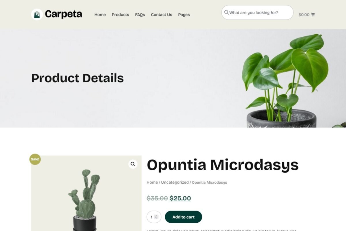 Carpeta Houseplant Store Ecommerce Elementor Pro Template Kit