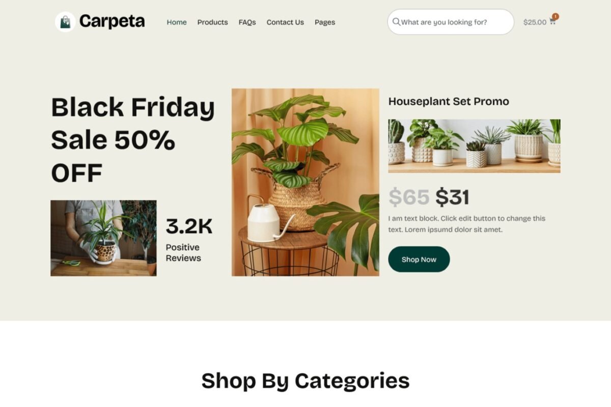 Carpeta Houseplant Store Ecommerce Elementor Pro Template Kit