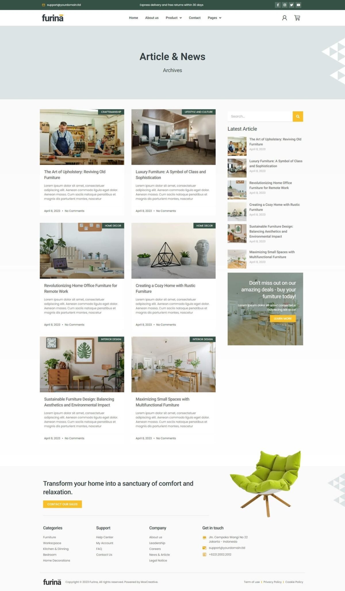 Furina - Furniture Shop WooCommerce Elementor Pro Template Kit Download 3