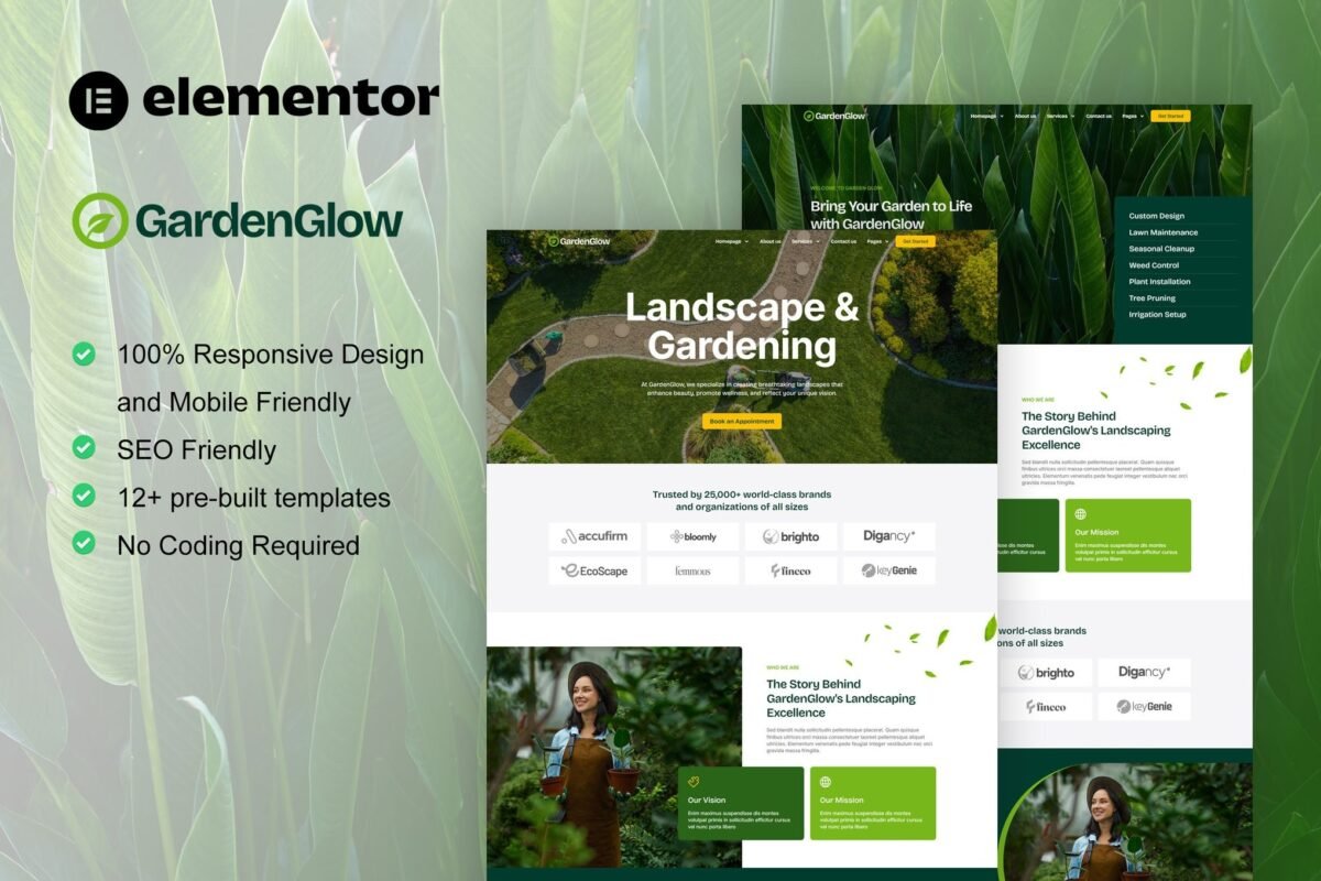 GardenGlow - Gardening And Landscape Elementor Pro Template Kit Download