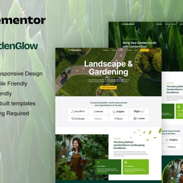 GardenGlow - Gardening And Landscape Elementor Pro Template Kit Download