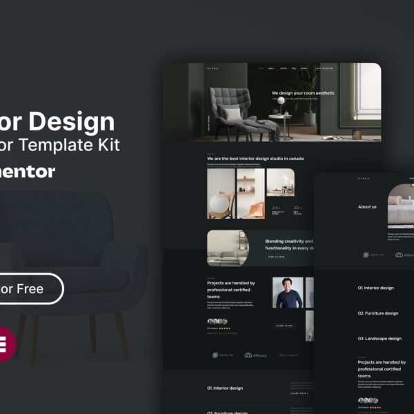 Interia Interior Design Elementor Template Kit Download