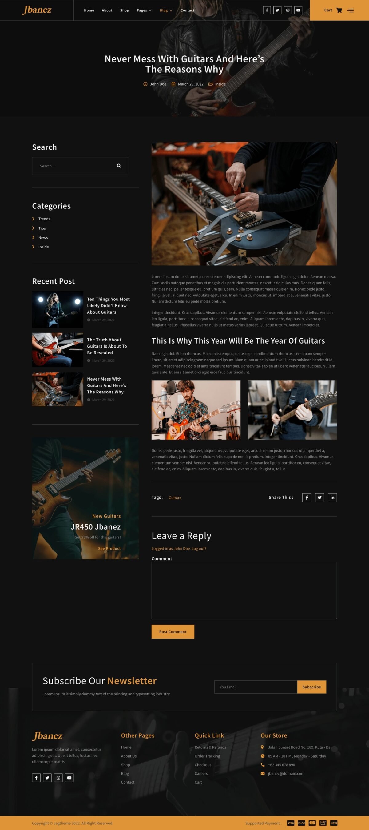 Jbanez Guitar And Music Equipment Store Elementor Template Kit