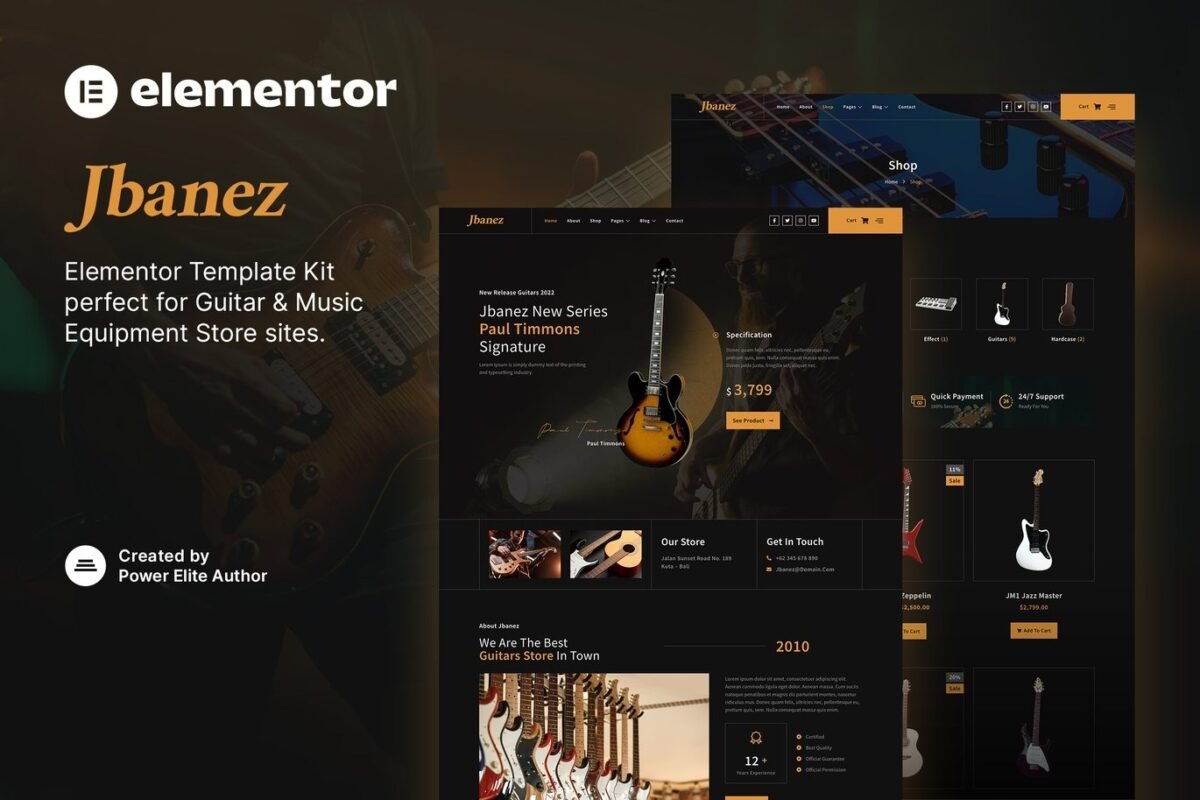 Jbanez Guitar And Music Equipment Store Elementor Template Kit Download