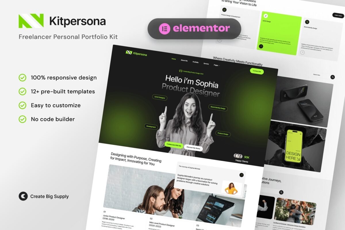 KitPersona Freelancer Personal Portfolio Elementor Template Kit Download