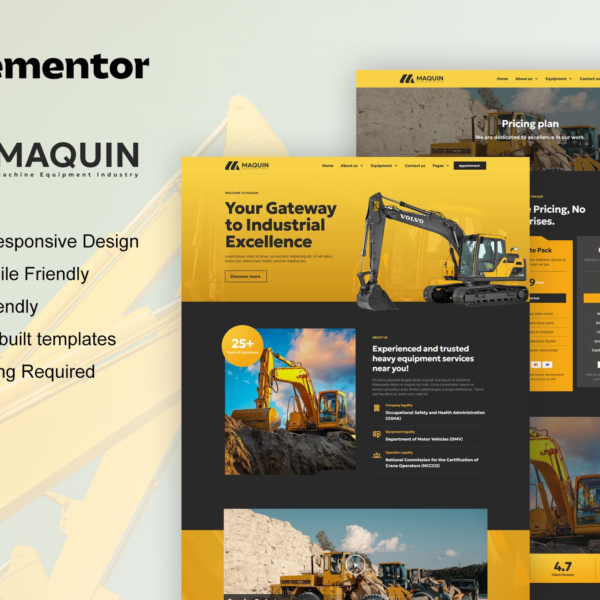 Maquin - Construction Equipment Rentals Elementor Pro Template Kit Download