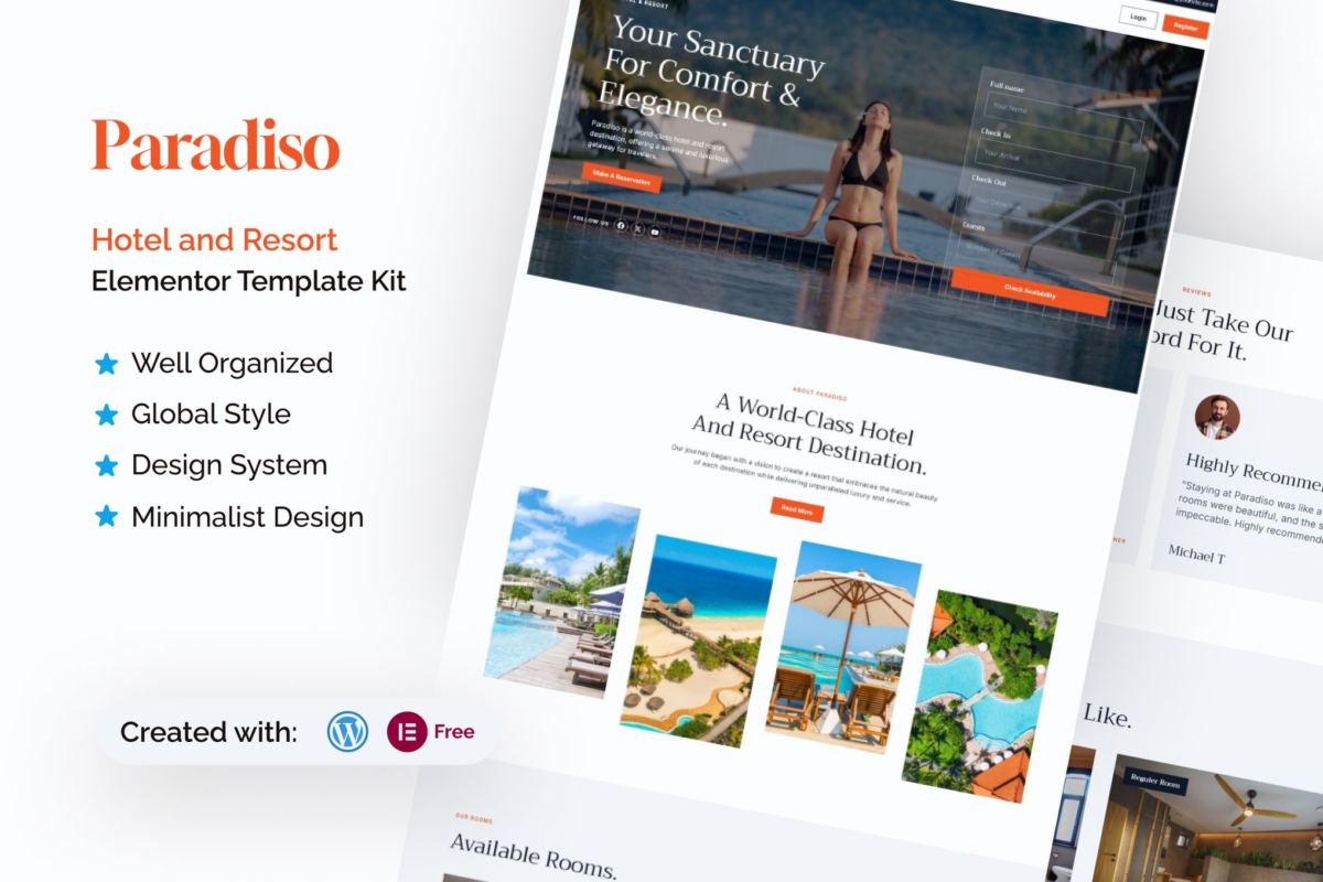 Paradiso - Hotel And Resort Elementor Template Kit Download