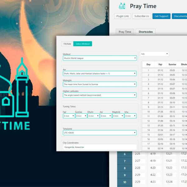 PrayTimes Islamic Prayer Time WordPress Plugin Download