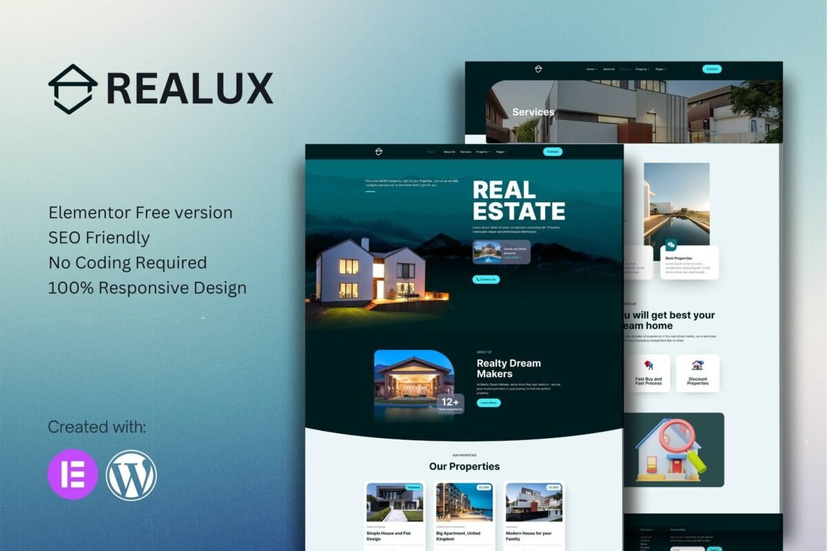 Realux Real Estate Elementor Template Kit Download