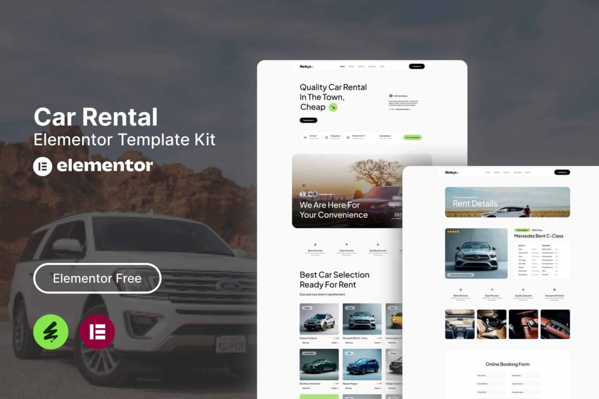 Rentcys - Car Rental Elementor Template Kit Download