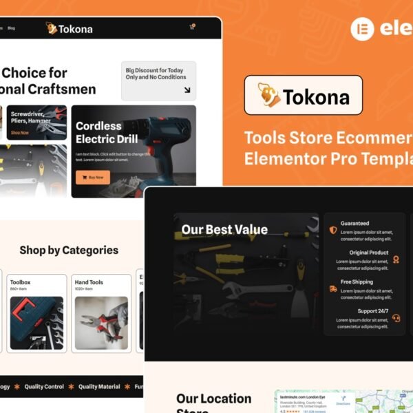 Tokona Tools Store Ecommerce Elementor Pro Template Kit Download