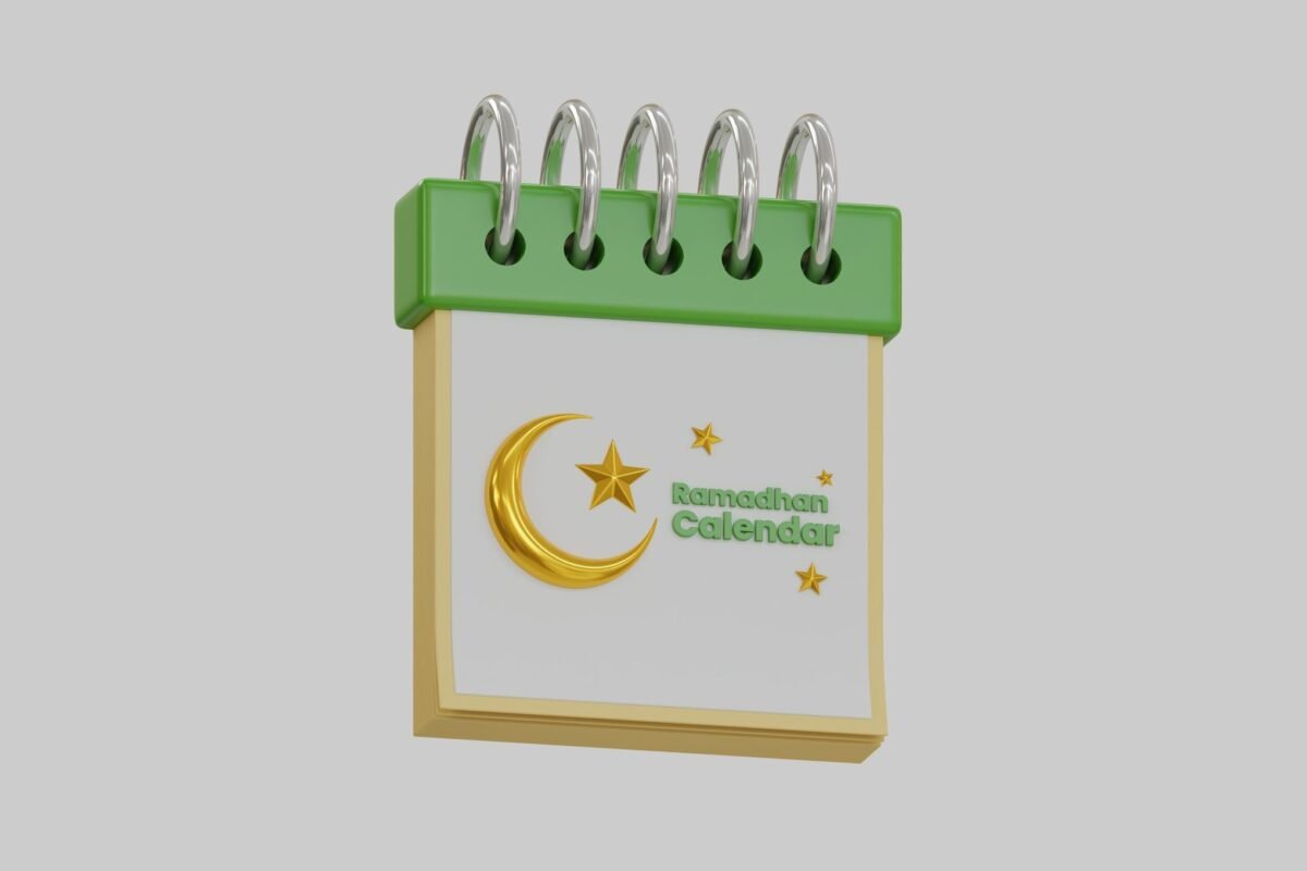 Ramadan calendar with gold crescent moon and stars