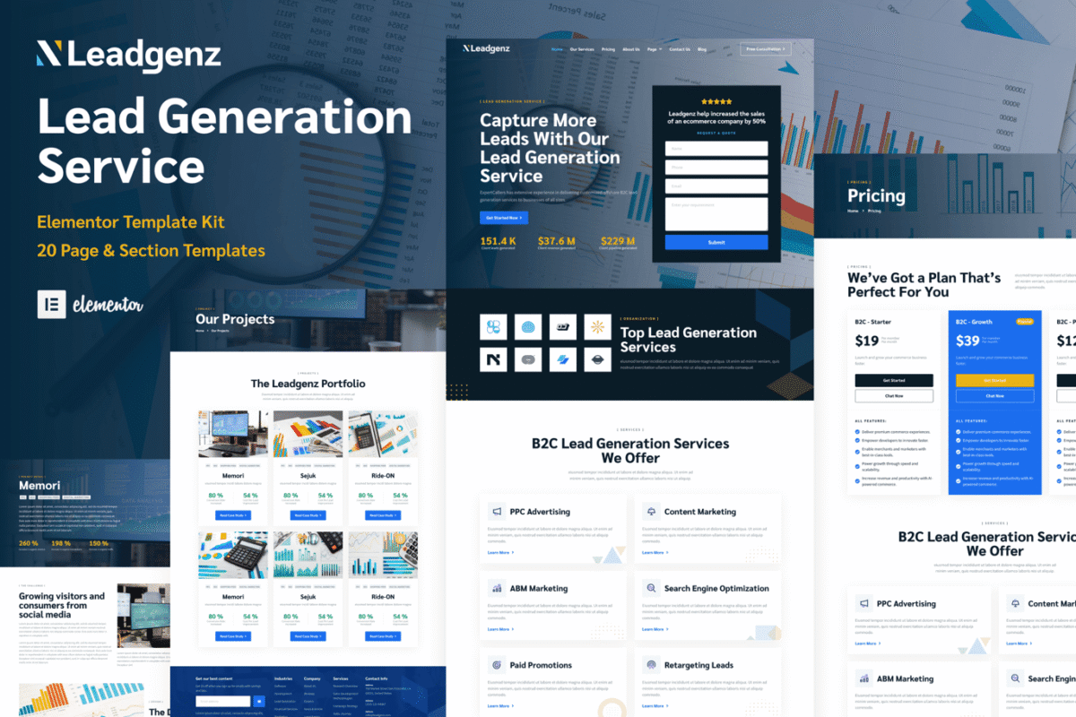Leadgenz Lead Generation and Sales Agency Elementor Pro Template Kit Download